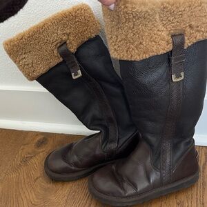 UGG Dark Brown Leather Boots with Shearling size 6